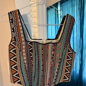 vestique Multicolor Geometric Square-Neck Corset Crop Top